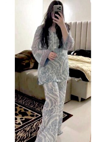 FANCY CHIFFON GEORGETTE DIGITAL PRINT WITH EMBROIDERY SEQUENCE WORK TOP PALAZZO WITH DUPATTA SKY