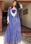 FANCY CHINON DIGITAL PRINTED WITH REAL MIRROR  AND EMBROIDERY WORK TOP BOTTOM WITH BLOUSE BLUE