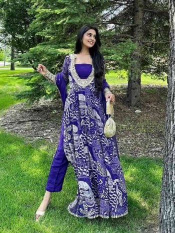 FANCY CHINON EMBROIDERY MIRROR WORK TOP TUBE TOP BOTTOM WITH DUPATTA BLUE