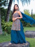 FANCY CHINON EMBROIDERY WORK TOP PALAZZO WITH DUPATTA TEAL