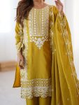 FANCY CHINON SEQUENCE EMBROIDERY WORK TOP BOTTOM WITH DUPATTA FESTIVE WEAR WHOLESALE PRICE ETHNIC GARMENT (3)