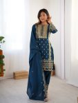 FANCY CHINON SEQUENCE EMBROIDERY WORK TOP BOTTOM WITH DUPATTA FESTIVE WEAR WHOLESALE PRICE ETHNIC GARMENT (5)