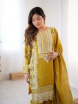 FANCY CHINON SEQUENCE EMBROIDERY WORK TOP BOTTOM WITH DUPATTA FESTIVE WEAR WHOLESALE PRICE ETHNIC GARMENT (3)