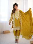 FANCY CHINON SEQUENCE EMBROIDERY WORK TOP BOTTOM WITH DUPATTA FESTIVE WEAR WHOLESALE PRICE ETHNIC GARMENT (3)