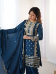 FANCY CHINON SEQUENCE EMBROIDERY WORK TOP BOTTOM WITH DUPATTA FESTIVE WEAR WHOLESALE PRICE ETHNIC GARMENT (5)