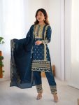 FANCY CHINON SEQUENCE EMBROIDERY WORK TOP BOTTOM WITH DUPATTA FESTIVE WEAR WHOLESALE PRICE ETHNIC GARMENT (5)
