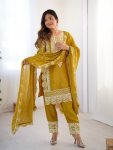FANCY CHINON SEQUENCE EMBROIDERY WORK TOP BOTTOM WITH DUPATTA FESTIVE WEAR WHOLESALE PRICE ETHNIC GARMENT (3)