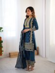 FANCY CHINON SEQUENCE EMBROIDERY WORK TOP BOTTOM WITH DUPATTA FESTIVE WEAR WHOLESALE PRICE ETHNIC GARMENT (5)
