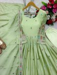 FANCY CHINON SILK EMBROIDERY CODING DORI AND SEQUENCE WORK GOWN BOTTOM WITH DUPATTA FESTIVE WEAR WHOLESALE PRICE ETHNIC GARMENT (2)
