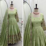 FANCY CHINON SILK EMBROIDERY CODING DORI AND SEQUENCE WORK GOWN BOTTOM WITH DUPATTA PISTA