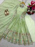 FANCY CHINON SILK EMBROIDERY CODING DORI AND SEQUENCE WORK GOWN BOTTOM WITH DUPATTA FESTIVE WEAR WHOLESALE PRICE ETHNIC GARMENT (2)