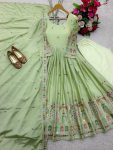 FANCY CHINON SILK EMBROIDERY CODING DORI AND SEQUENCE WORK GOWN BOTTOM WITH DUPATTA FESTIVE WEAR WHOLESALE PRICE ETHNIC GARMENT (2)