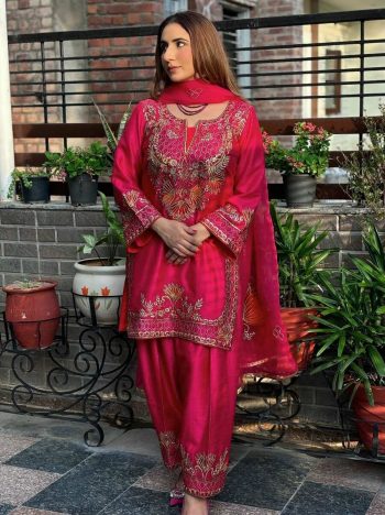 FANCY CHINON SILK EMBROIDERY SEQUENCE WORK TOP BOTTOM WITH DUPATTA RANI