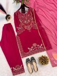 FANCY CHINON SILK EMBROIDERY SEQUENCE WORK TOP BOTTOM WITH DUPATTA FESTIVE WEAR WHOLESALE PRICE ETHNIC GARMENT (3)