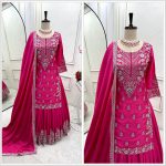FANCY CHINON SILK EMBROIDERY SEQUENCE WORK TOP LEHENGA WITH DUPATTA PINK