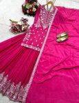 FANCY CHINON SILK EMBROIDERY SEQUENCE WORK TOP LEHENGA WITH DUPATTA WEDDING WEAR WHOLESALE PRICE ETHNIC GARMENT (2)