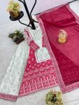 FANCY CHINON SILK FANCY DIGITAL PRINT WITH REAL MIRROR HAND WORK WITH HANGING LATKAN LACE BORDER WORK TOP PALAZZO WITH DUPATTA FESTIVE WEAR WHOLESALE PRICE ETHNIC GARMENT (3)