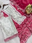 FANCY CHINON SILK FANCY DIGITAL PRINT WITH REAL MIRROR HAND WORK WITH HANGING LATKAN LACE BORDER WORK TOP PALAZZO WITH DUPATTA FESTIVE WEAR WHOLESALE PRICE ETHNIC GARMENT (3)