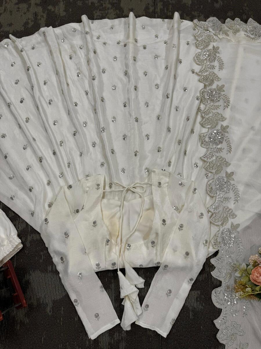 FANCY CHINON THREAD AND SEQUENCE WORK GOWN BOTTOM WITH DUPATTA FESTIVE WEAR WHOLESALE PRICE ETHNIC GARMENT (1)