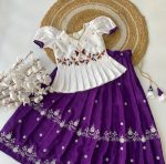 FANCY CHINON ZARI WITH FLOWERS DESIGN BORDER WITH MATCHING TASSELS KID'S TOP WITH LEHENGA PURPLE
