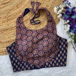 FANCY COTTON AJRAKH PRINTED STITCHED BLOUSE NAVY BLUE