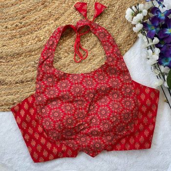 FANCY COTTON AJRAKH PRINTED STITCHED BLOUSE RED