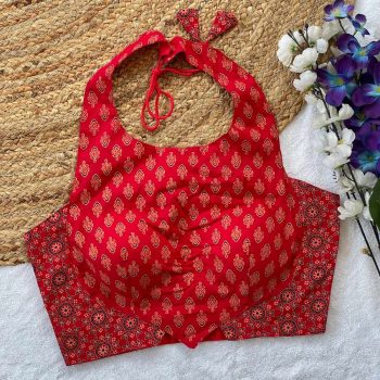 FANCY COTTON AJRAKH PRINTED STITCHED BLOUSE RED