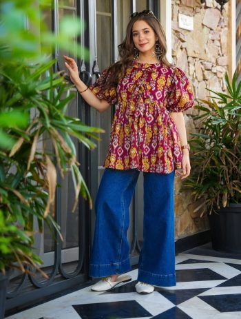 FANCY COTTON DIGITAL PRINTED TOP MULTI