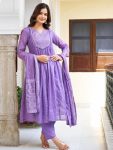 FANCY COTTON EMBROIDERY WORK TOP BOTTOM WITH DUPATTA  LAVENDER