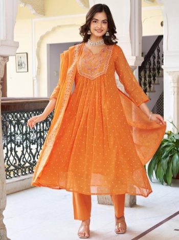 FANCY COTTON EMBROIDERY WORK TOP BOTTOM WITH DUPATTA  ORANGE