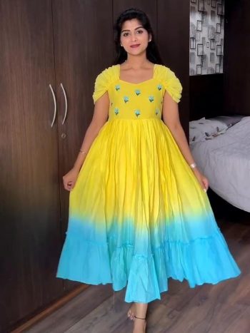 FANCY COTTON HANDWORK ONE PIECE YELLOW