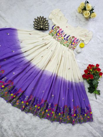 FANCY COTTON PADDING MULTI COLOR THREAD WORK ONE PIECE WHITE