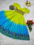 FANCY COTTON PADDING MULTI COLOR THREAD WORK ONE PIECE PARROT GREEN