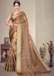 FANCY COTTON SILK DIGITAL PRINT AND JACQUARD RICH HEAVY BORDER WORK SAREE WITH UNSTITCHED BLOUSE CHIKU