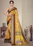 FANCY COTTON SILK DIGITAL PRINT AND JACQUARD RICH HEAVY BORDER WORK SAREE WITH UNSTITCHED BLOUSE YELLOW