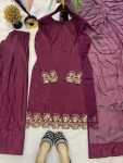 FANCY CREEP SILK BEADS HAND WORK WITH SEQUENCE MULTI NEEDLE EMBROIDERY AND  ZARI WORK TOP PATIYALA WITH DUPATTA MAROON