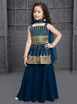FANCY CREPE EMBROIDERY SEQUENCE WORK KID'S TOP LEHENGA WITH DUPATTA TEAL