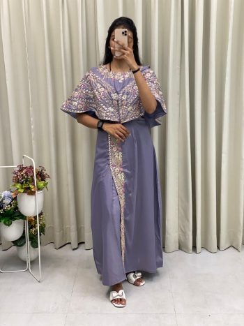 FANCY CREPE SILK CODING SEQUENCE EMBROIDERY FOIL PAPER WORK TOP WITH BOTTOM LAVENDER