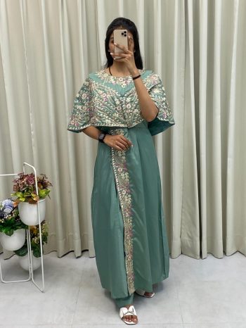 FANCY CREPE SILK CODING SEQUENCE EMBROIDERY FOIL PAPER WORK TOP WITH BOTTOM PISTA