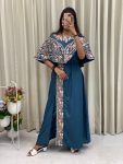 FANCY CREPE SILK CODING SEQUENCE EMBROIDERY FOIL PAPER WORK TOP WITH BOTTOM TEAL