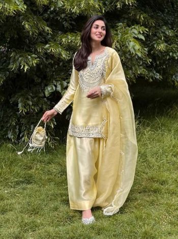 FANCY CREPE SILK EMBROIDERY SEQUENCE WORK WITH PEARL MOTI WORK TOP PATIYALA WITH DUPATTA OFF WHITE