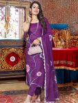 FANCY FRENCH CREPE PRINTED TOP BOTTOM WITH DUPATTA PURPLE