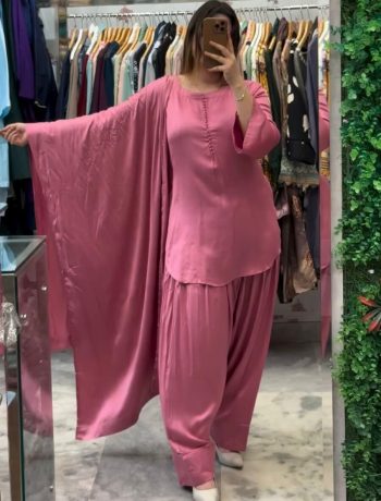 FANCY GEORGETTE BUTTON  WORK TOP PATIYALA WITH DUPATTA PINK