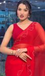 FANCY GEORGETTE CUT DANA HANDWORK SAREE WITH UNSTITCHED BLOUSE  RED