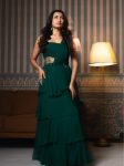 FANCY GEORGETTE CUT DANA WORK CHOLI AND LAYRED LEHENG WITH ATTACHED DUPATTA  GREEN