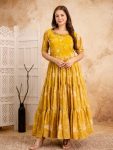 FANCY GEORGETTE DIGITAL PRINT WITH 3 LAYAR FLAIR STITCHED ONE PIECE DRESS PARTY WEAR WHOLESALE PRICE ETHNIC GARMENT (3)