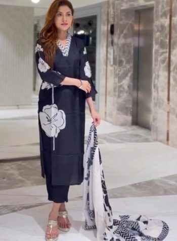 FANCY GEORGETTE DIGITAL PRINT WORK TOP BOTTOM WITH DUPATTA BLACK