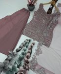 FANCY GEORGETTE EMBROIDERY SEQUENCE PEARL HAND WORK TOP PALAZZO WITH DUPATTA PARTY WEAR WHOLESALE PRICE ETHNIC GARMENT (2)