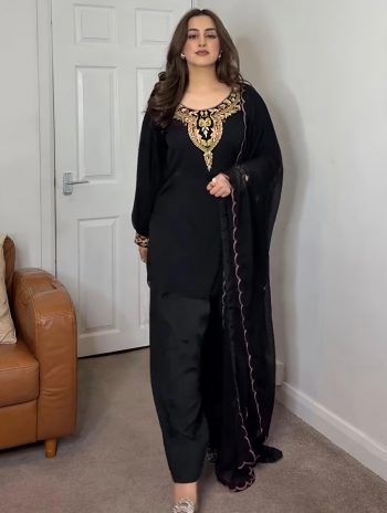 FANCY GEORGETTE EMBROIDERY SEQUENCE WORK TOP PATIYALA WITH DUPATTA BLACK