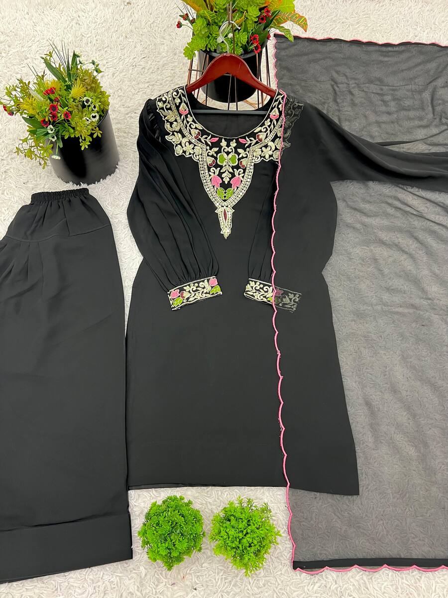 FANCY GEORGETTE EMBROIDERY SEQUENCE WORK TOP PATIYALA WITH DUPATTA FESTIVE WEAR WHOLESALE PRICE ETHNIC GARMENT (5)